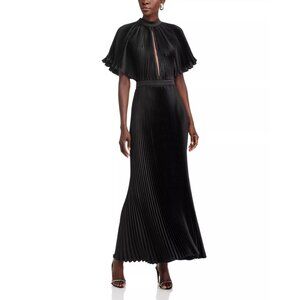 429$ L'IDEE Elite Allover Pleated Gown Maxi Party Dress Size 8 Noir Black